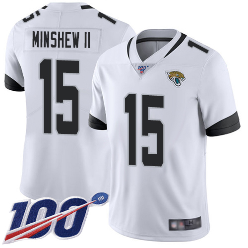 Men Nike Jacksonville Jaguars 15 Gardner Minshew II White Stitched NFL 100th Season Vapor Limited Jersey